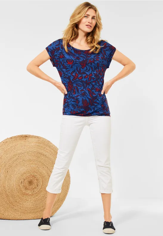T-shirt avec imprimé à fleurs lake blue
