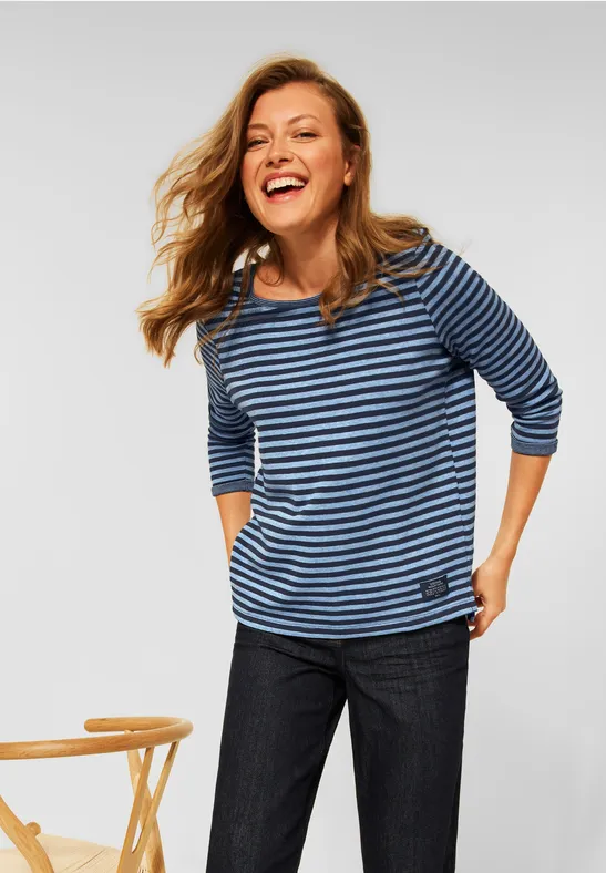 Dubbelzijdig strepenshirt mountain blue melange
