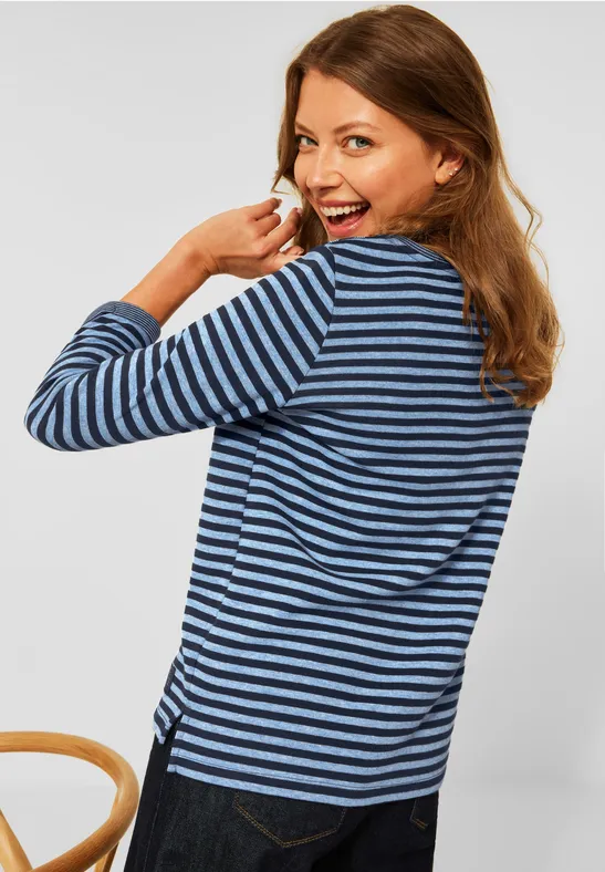 Dubbelzijdig strepenshirt mountain blue melange