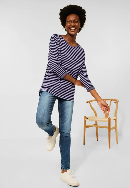 Dubbelzijdig strepenshirt deep violet melange