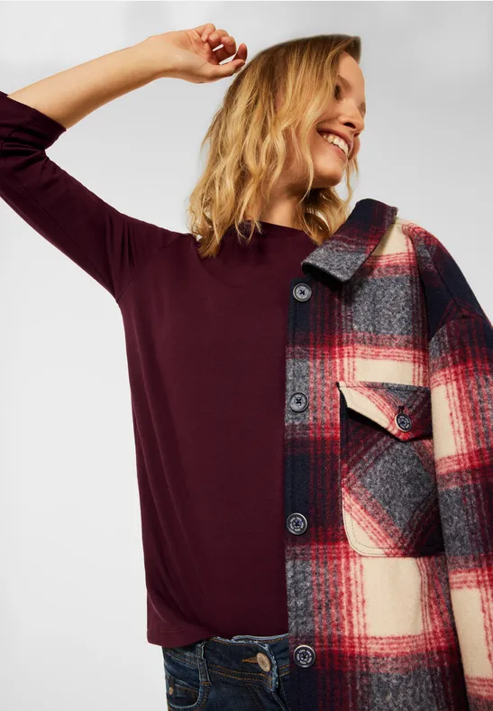 Basic shirt met 3/4-mouwen red grape