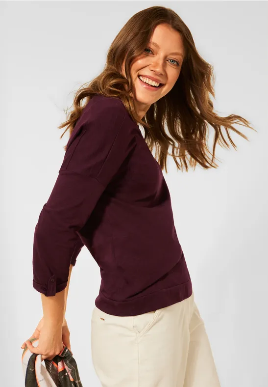 Shirt met V-hals red grape