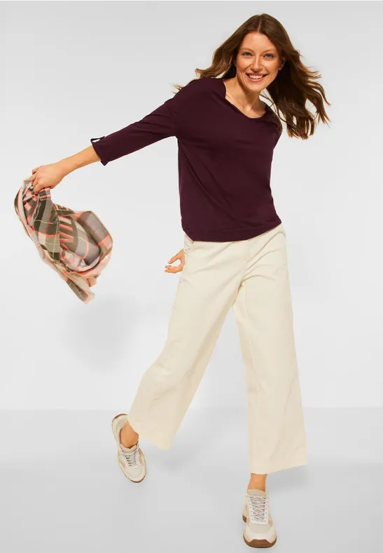 Shirt met V-hals red grape