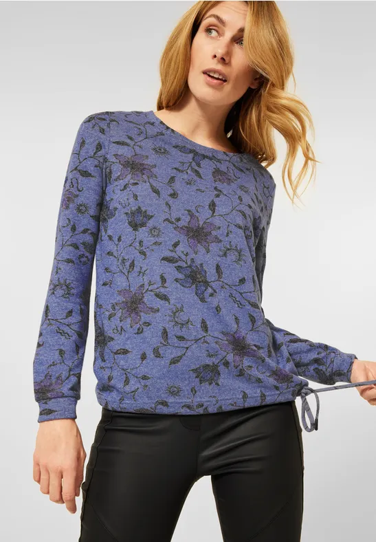 Shirt met bloemenopdruk night blue melange