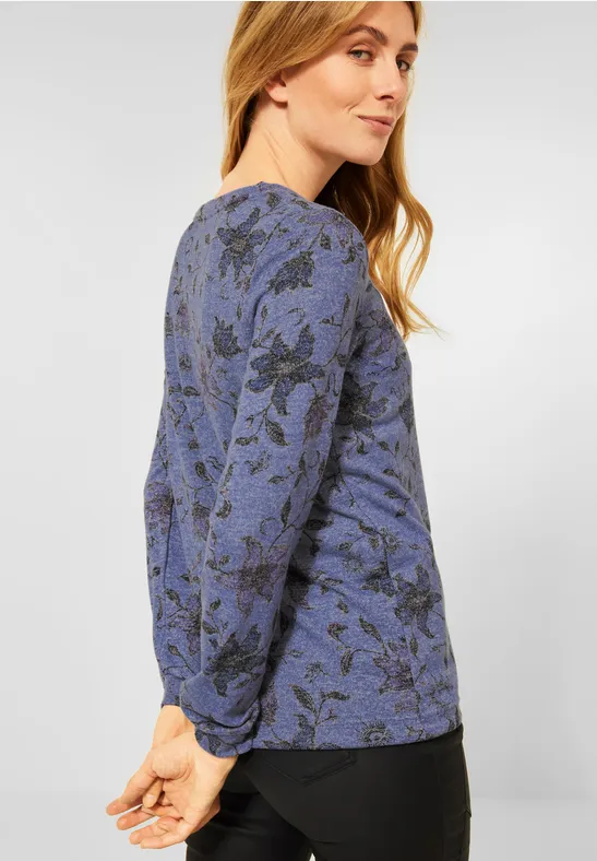 Shirt met bloemenopdruk night blue melange