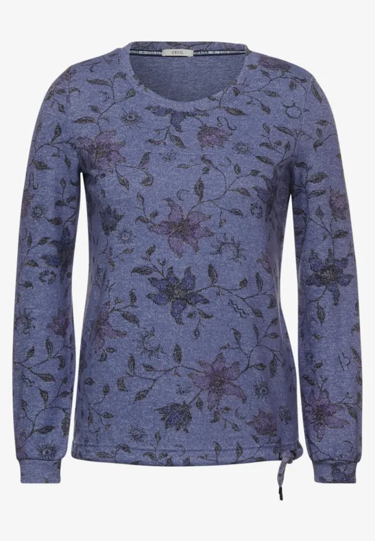 Shirt met bloemenopdruk night blue melange