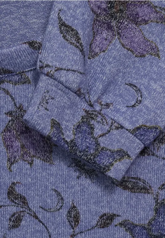 Shirt met bloemenopdruk night blue melange
