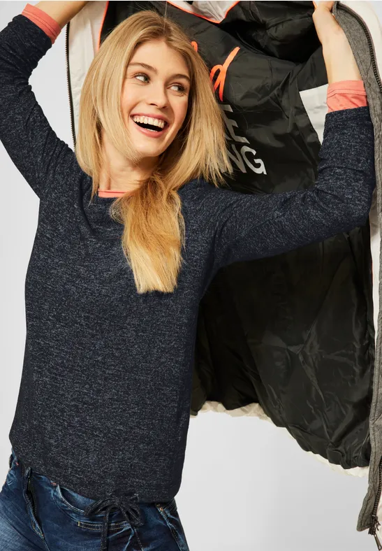 CECIL Damen Rippshirt - Funnelneck Melange 1er Pack