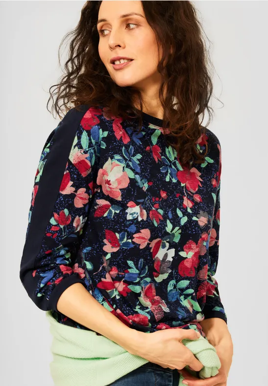 Shirt mit Blumen Print deep blue