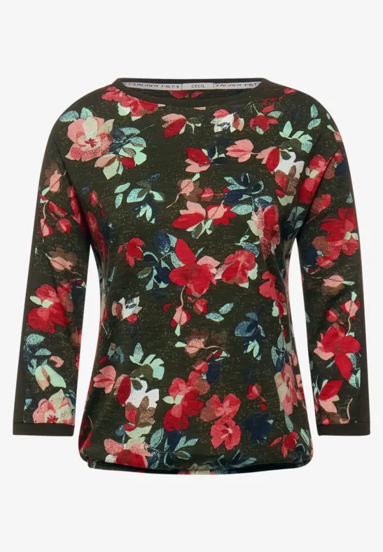 Shirt mit Blumen Print utility olive