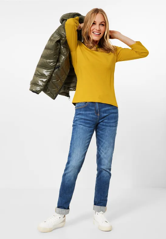 Basic-shirt in effen kleur curry yellow