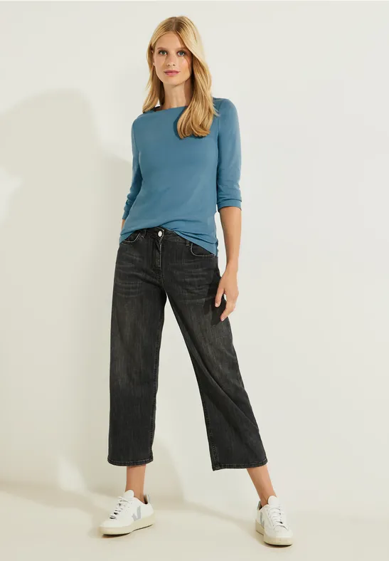 Basic Shirt in Unifarbe adriatic blue