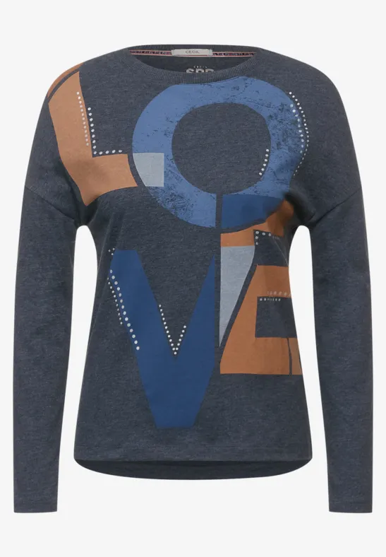 Langarmshirt mit Wording deep blue melange
