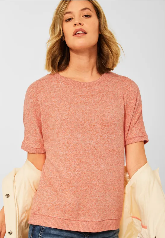 Cozy Shirt mit Ripp Bündchen orange melange
