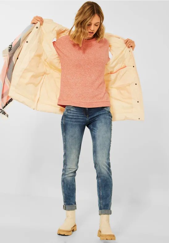 Cozy Shirt mit Ripp Bündchen orange melange