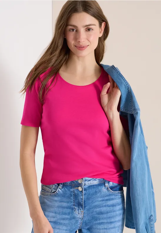 Basic T-Shirt mit Rundhals in Unifarbe beetroot pink
