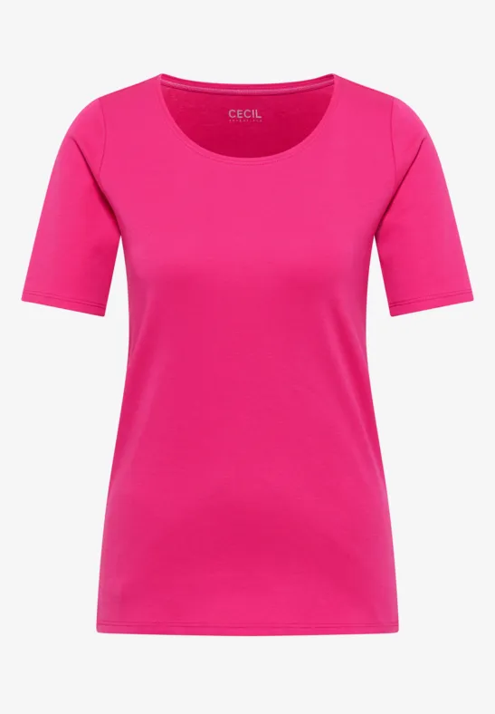 Basic T-Shirt mit Rundhals in Unifarbe beetroot pink