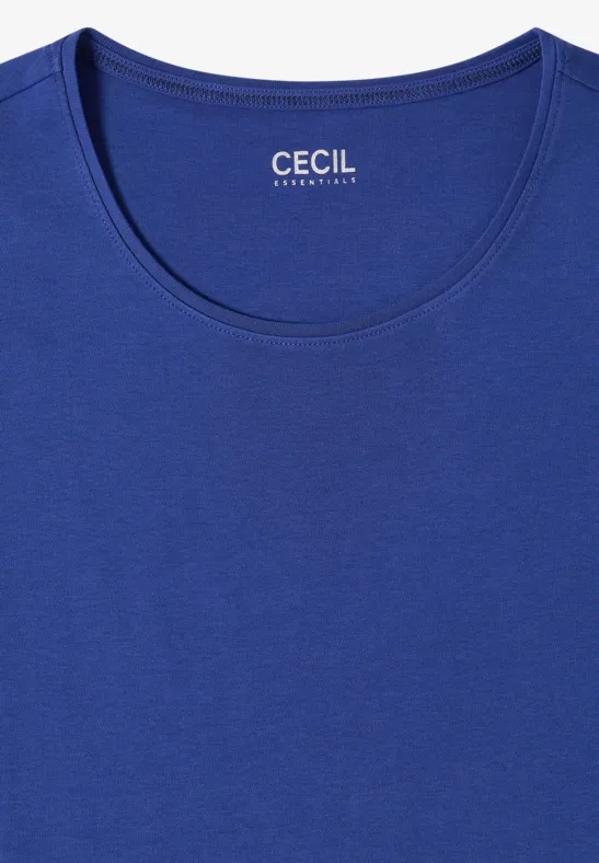 Een effen koningsblauw dames-T-shirt met ronde hals