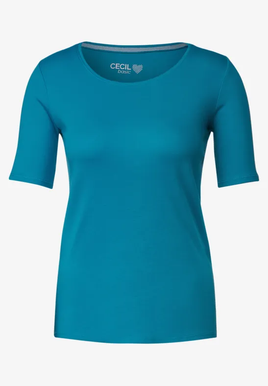 T-Shirt in Unifarbe caribbean blue