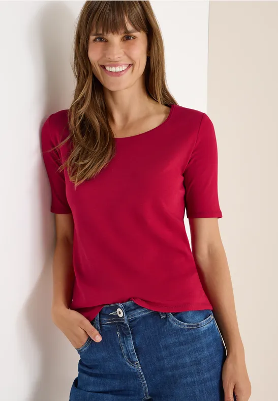 T-Shirt in Unifarbe beaujolais red