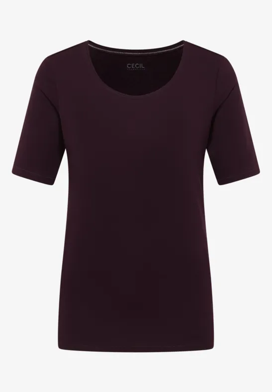 T-Shirt in Unifarbe eggplant red