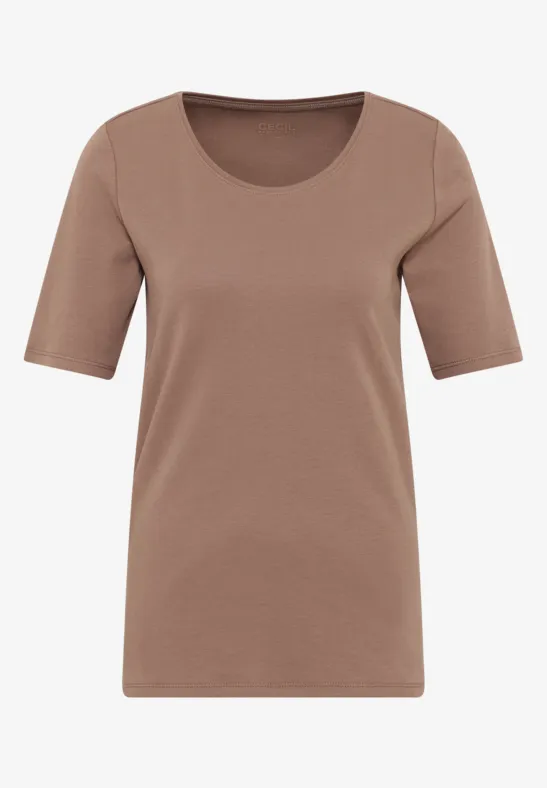 T-Shirt in Unifarbe cocoa taupe