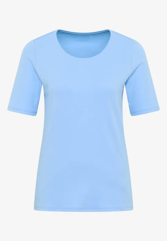 T-Shirt in Unifarbe sporty light blue