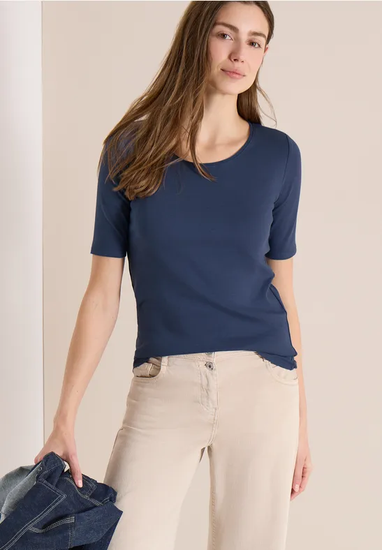 Basic T-Shirt mit Rundhals in Unifarbe sporty denim blue