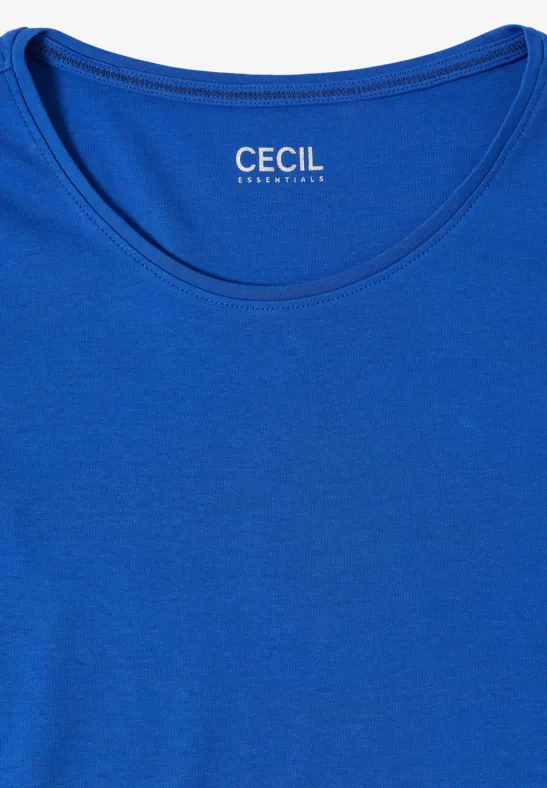 Eenvoudig koningsblauw T-shirt met ronde hals en subtiele textuur.