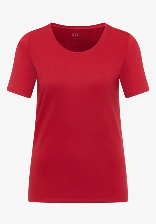 Rood T-shirt met ronde hals en korte mouwen