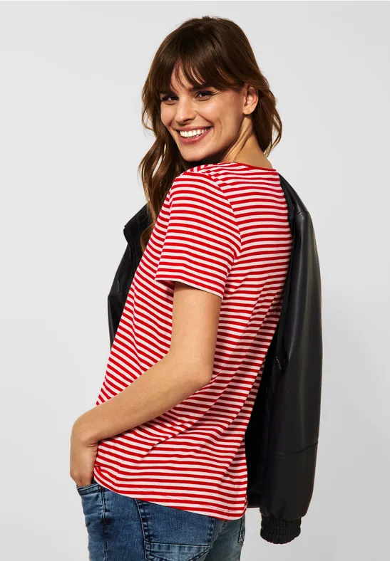 T-shirt met gestreept patroon vibrant red