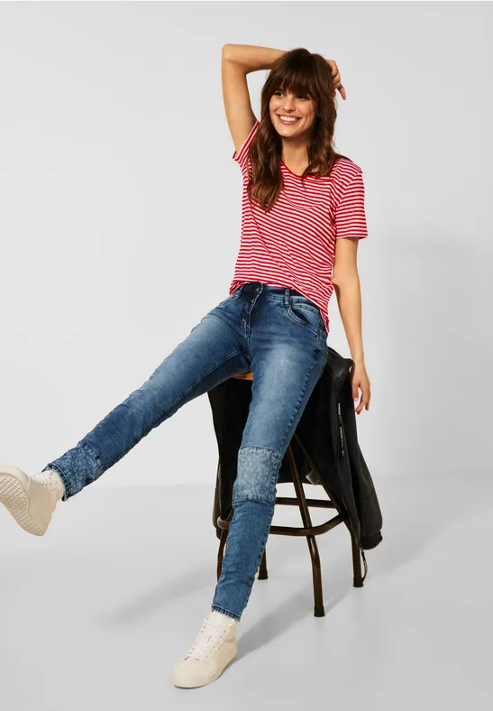 T-shirt met gestreept patroon vibrant red