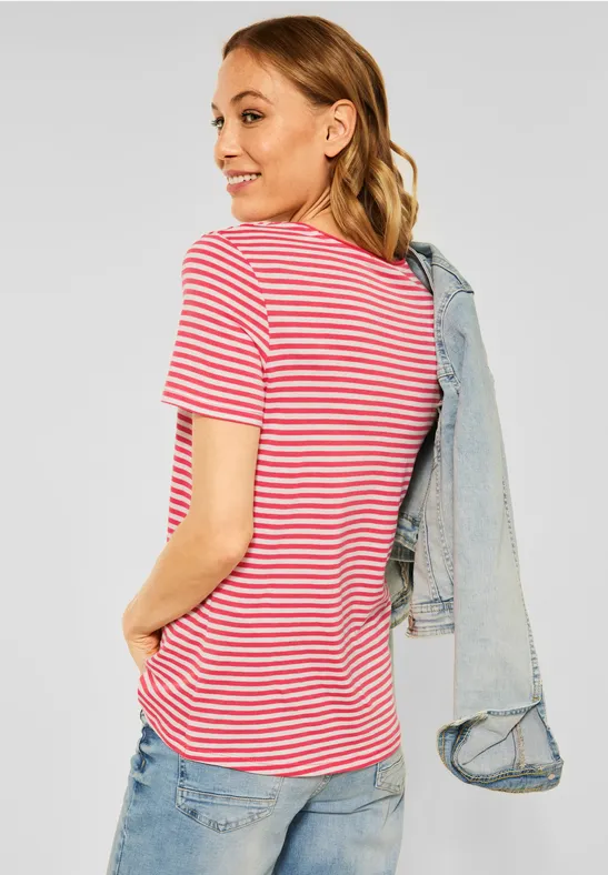T-shirt met gestreept patroon sunset coral