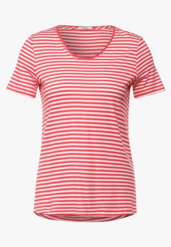 T-shirt met gestreept patroon sunset coral
