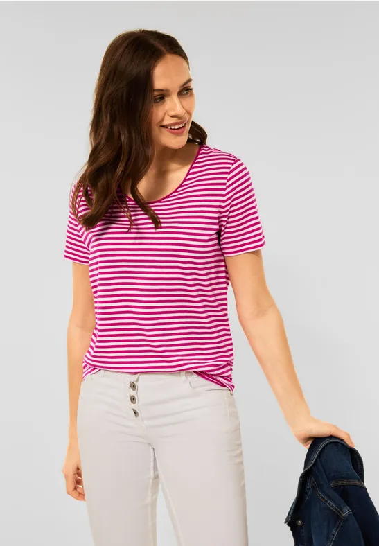 T-shirt met gestreept patroon raspberry pink