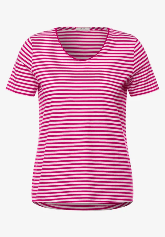 T-shirt met gestreept patroon raspberry pink