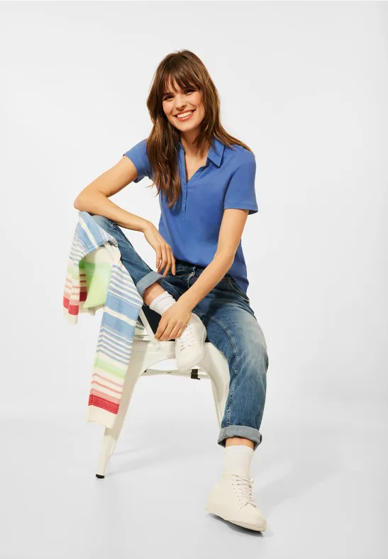 Basic poloshirt in effen kleur forever blue