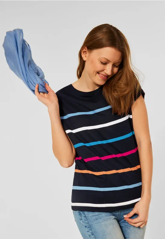 T-shirt met gestreepte print deep blue