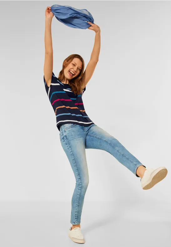 T-shirt met gestreepte print deep blue