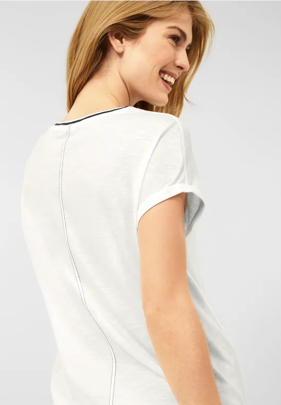 Unifarbenes Shirt mit Ripp vanilla white