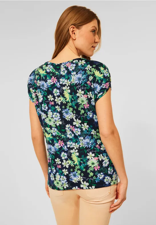 T-Shirt mit Blumenmuster deep blue