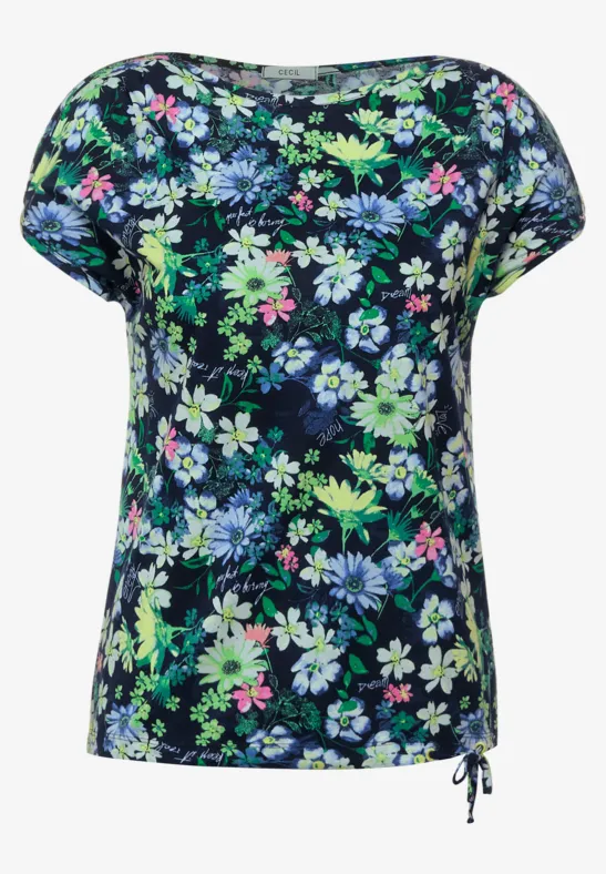 T-Shirt mit Blumenmuster deep blue