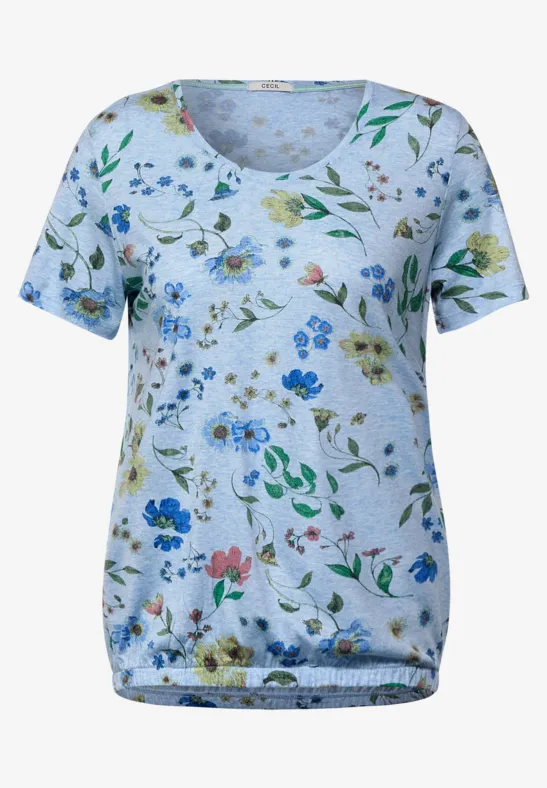 Shirt met bloemenprint light blue melange