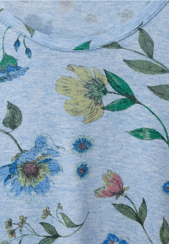 Shirt met bloemenprint light blue melange