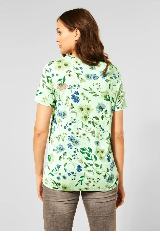 Shirt met bloemenprint soft green melange