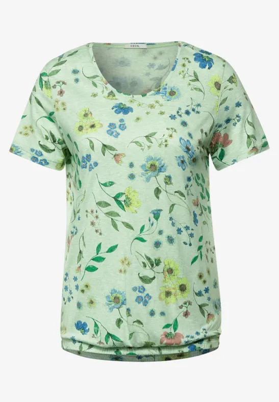 Shirt met bloemenprint soft green melange