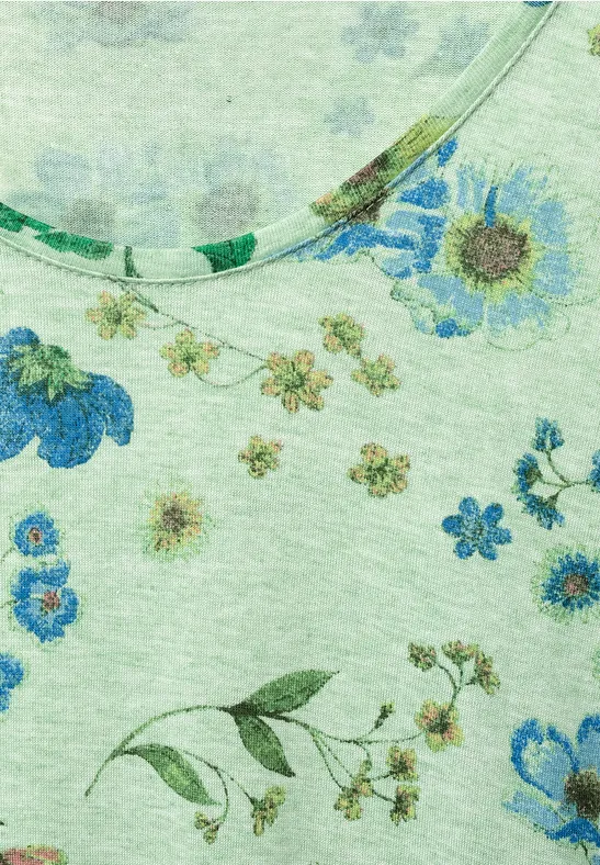 Shirt met bloemenprint soft green melange