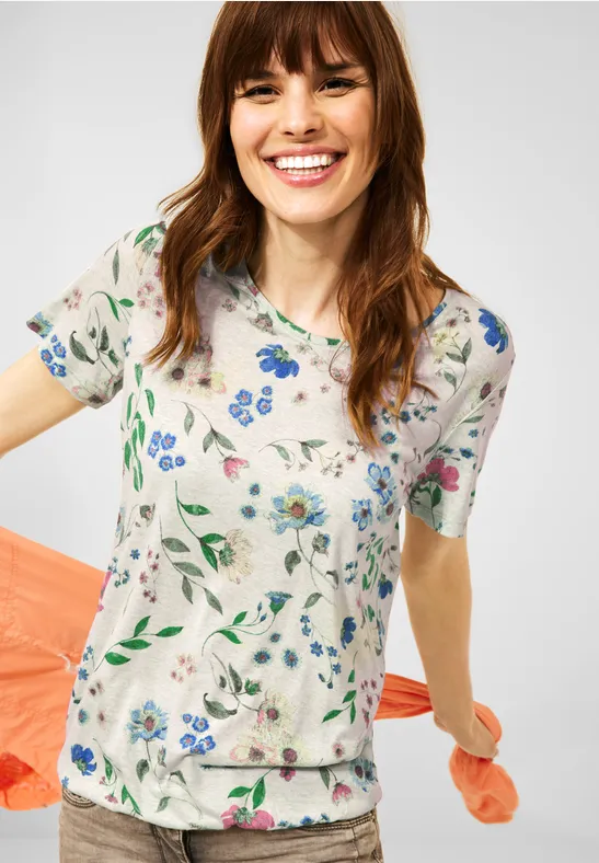 T-shirt à imprimé floral natural beige melange