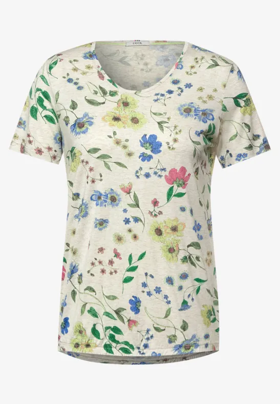T-shirt à imprimé floral natural beige melange