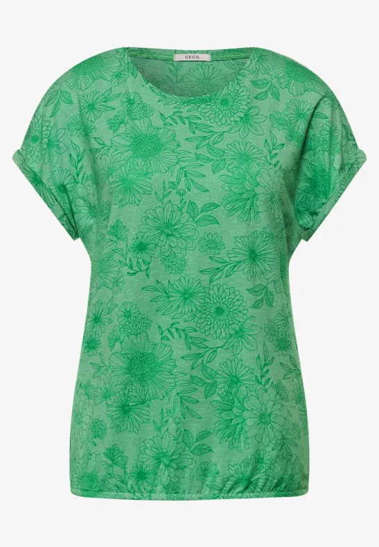 T-shirt met bloemenprint cheeky green melange